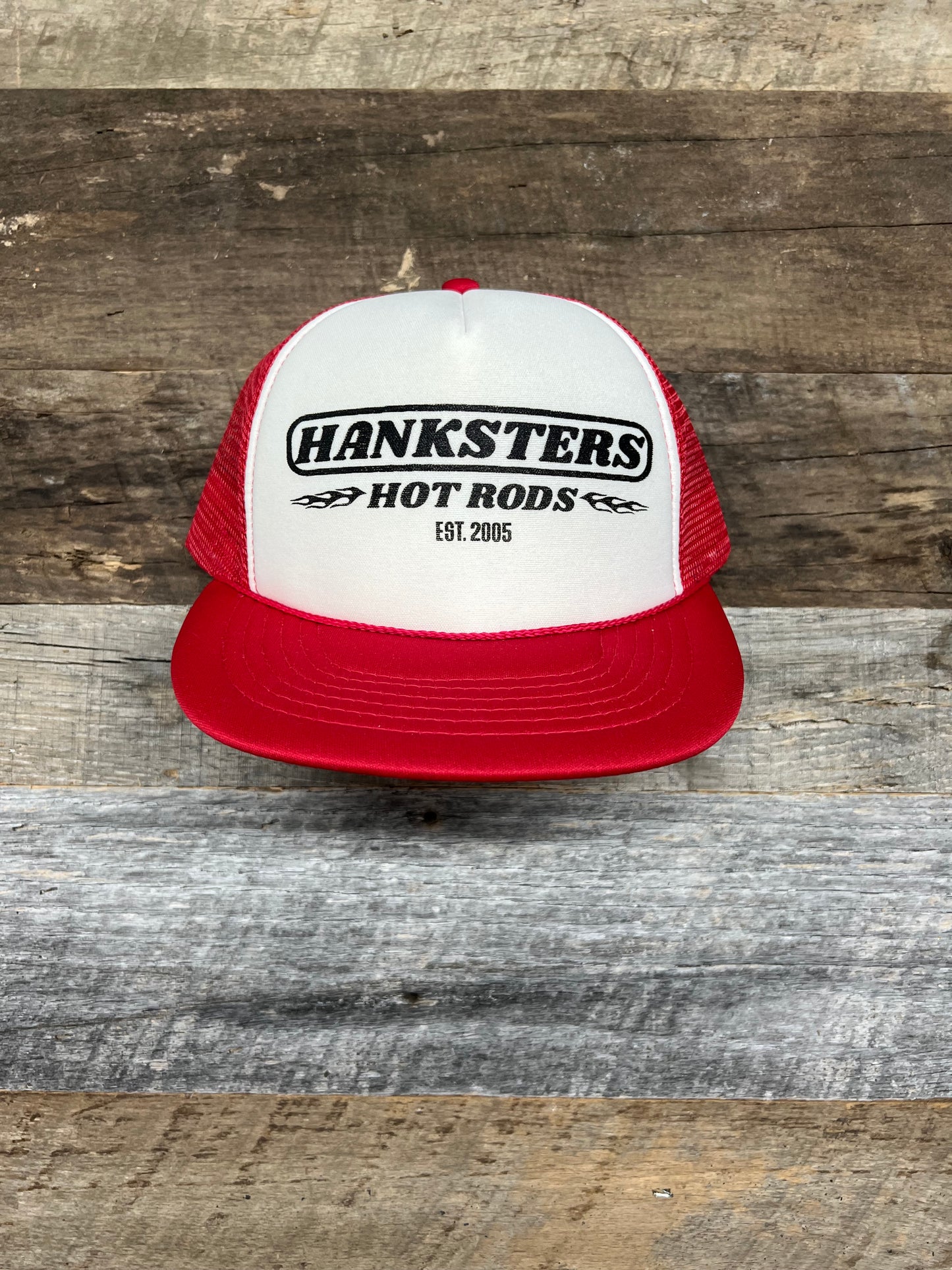 Hanksters Red & White Hat with black ink